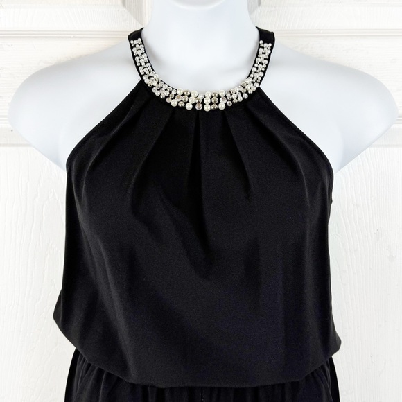 XOXO Black Pearl and Bead Embellished Juniors Elastic Halter Neck Jumpsuit - Picture 1 of 12